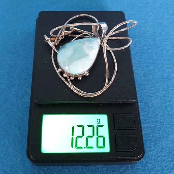 Beautiful Vintage 925 Sterling Silver Natural Larimar Statement Pendant Necklace - Picture 11 of 13